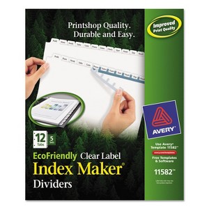 Avery Print & Apply Clear Label Dividers w/White Tabs 12-Tab Letter 5 Sets 11582 - 1 of 4