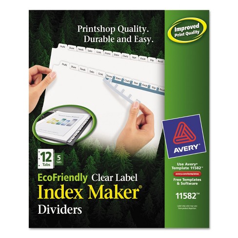 Avery Print & Apply Clear Label Dividers W/white Tabs 12-tab Letter 5 Sets  11582 : Target