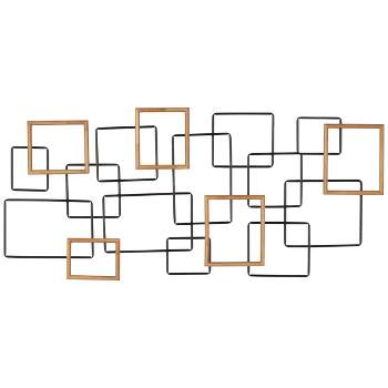 Olivia & May 23"x51" Metal Geometric Overlapping Wire Square Wall Decor with Gold Accents Black