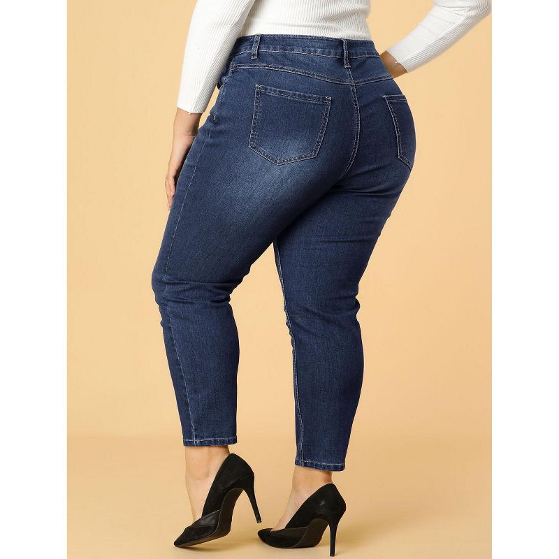Agnes Orinda Women's Plus Size Denim Mid-Waist Stretch Washed Skinny Jeans, 6 of 8