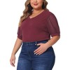 Agnes Orinda Women's Plus Size V Neck Swiss Dots Puff Sleeve Loose Casual Dressy Blouses - 2 of 4