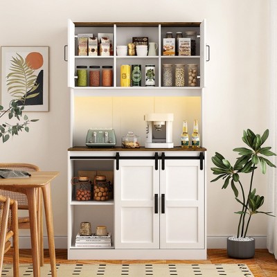 CENGHU Kitchen Pantry Cabinet with Charging Station,Freestanding Kitchen Hutch with Microwave Stand, for Kitchen,Living Room,Dinning Room