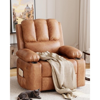 27'' Oversized Recliner, Manual Recliner Chair for Adults, PU Leather Single Sofa with with Extra Width