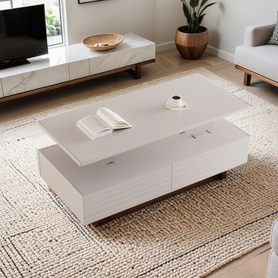 Modern Rectangular LED Lights Coffee Table with 2 drawers in 47.2"  - Leovsnove