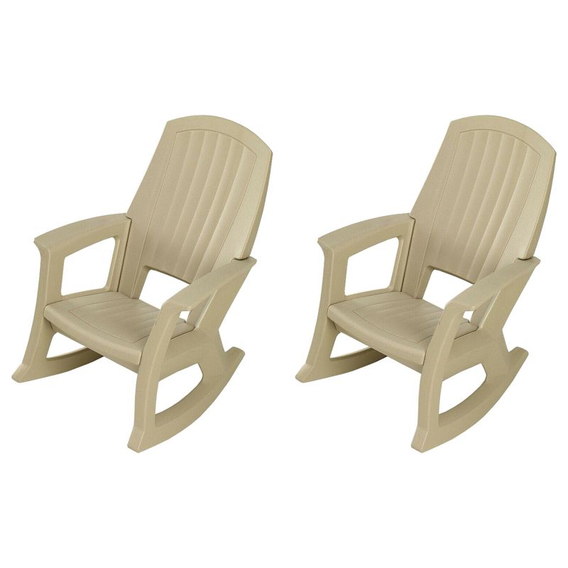 Semco Plastics Rockaway Heavy-Duty All-Weather Plastic Outdoor Porch Rocking Chair for Home Deck and Backyard Patios, Tan (2 Pack), 1 of 7