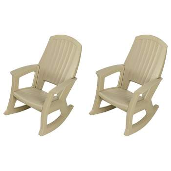 Semco Plastics Rockaway Heavy-Duty All-Weather Plastic Outdoor Porch Rocking Chair for Home Deck and Backyard Patios, Tan (2 Pack)