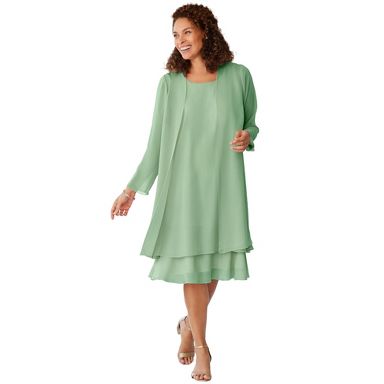 sage green dress with jacket Sage Green Open Jacket Set – Panache by Sharmeen main image 1