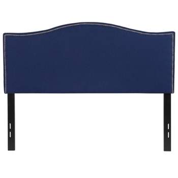Emma and Oliver Upholstered Full Size Headboard with Nailtrim in Navy Fabric
