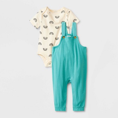Image of Baby Boys' 2pc Short Sleeve Bodysuit & Overalls Set - Cat & Jack™ Mint Green 0-3M