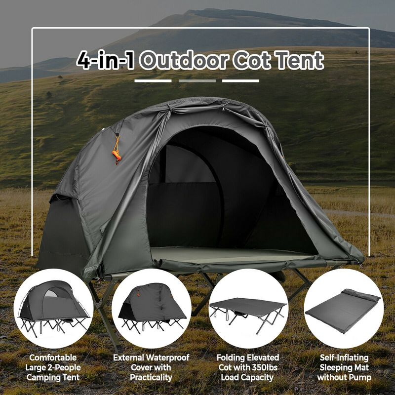 Costway 2-Person Outdoor Camping Tent Cot Elevated Compact Tent Set W/ External Cover, 3 of 10
