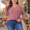 Agnes Orinda Women's Plus Size V-Neck Long Sleeve Basic Ribbed Pitted Brushed Casual Tunic Blouses - 2 of 4