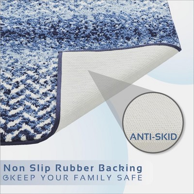 Blue and White Micro Polyester Chevron Pattern Square Bath Rug