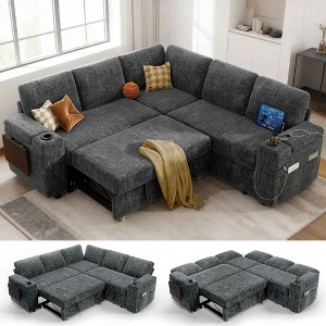 Vipbear 85" Modular Sectional Sleeper Sofa with Pull Out Bed, 5 Seat L Shaped Couch with Reclining Backrest，Tool Free Assembly - 1 of 4