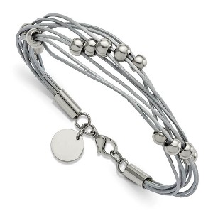 Black Bow Jewelry Multi Strand Pink or Gray Leather Stainless Steel Bead Bracelet, 8 In - 1 of 4