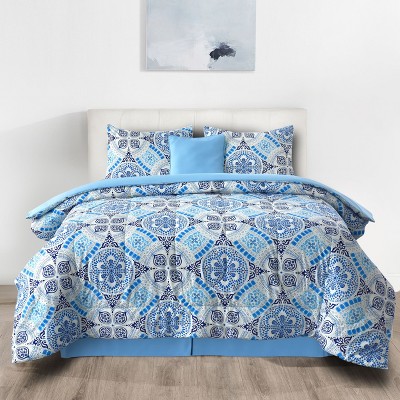 Down Alternative Ultra Soft Comforter Set Reversible Printed Comforter & Shams All Season Solid 5Pc Comforters - Lux Decor Bedding Set