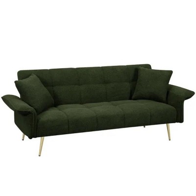 70.1 "futon sofa bed, convertible double sofa bed with folding armrests for living rooms and small Spaces Green