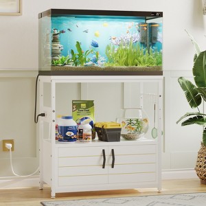 20-29 Gallon Aquarium Stand with Power Outlet, Black Fish Tank Rack with Cabinets ,Rectangle Aquarium Stand with Adjustable Foot and 4 Hooks - 1 of 4