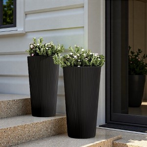 NAYSAYE 2PCS 23.6" Tall Planter for Outdoor Plants Plastic Flower Pots, Front Porch Furniture for Garden Pots Patio Balcony, 13"*13"*23.6" - 1 of 4