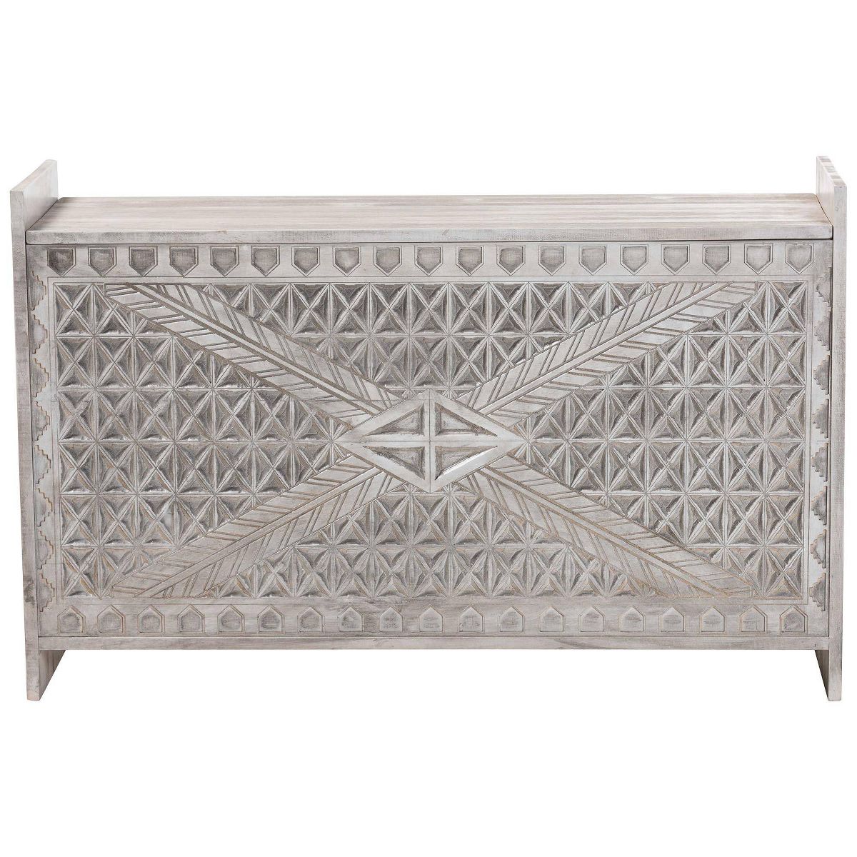 bali & pari Amado Wood Storage Trunk with Carved Front Panel White Wash - thumbnail 3