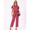 INSPIRE CHIC Women's Sliky Satin Loungewear Ruffle Short Sleeve Tops and Long Pants Pajama Sets - 3 of 4