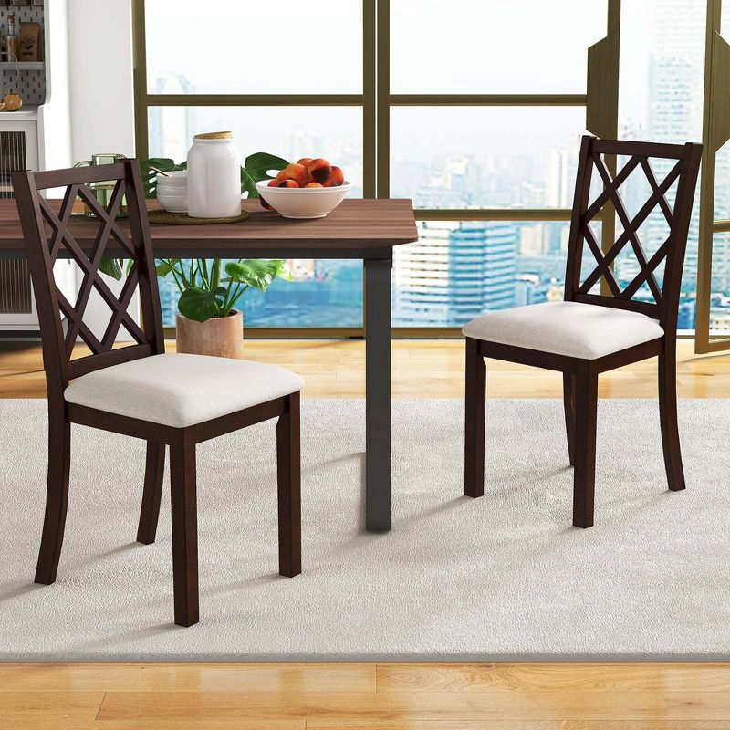 Costway Set of 2/4 Dining Chairs Wood Kitchen Side Chair with Inclined Backrest Cherry Brown, 4 of 9