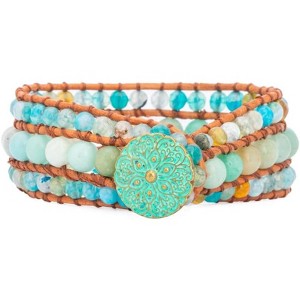 Boho Handmade Natural Stone Bead Bracelet, 3-Row Wide Wrap Wrist Statement Jewelry for Women - 1 of 4