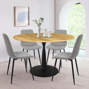Harrison+Bingo 5-Piece Round-Shaped Wood Grain Dining Table Set With 4 Upholstered Chairs Black Legs-Maison Boucle - 1 of 4
