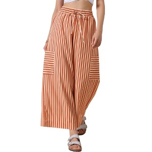 INSPIRE CHIC Women's Casual Striped Wide Legs Elastic Waist Pants - 1 of 4
