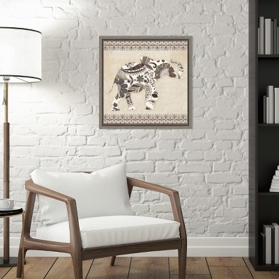 Boho Elephant Floral Earth Tones Canvas Print 16" x 16"