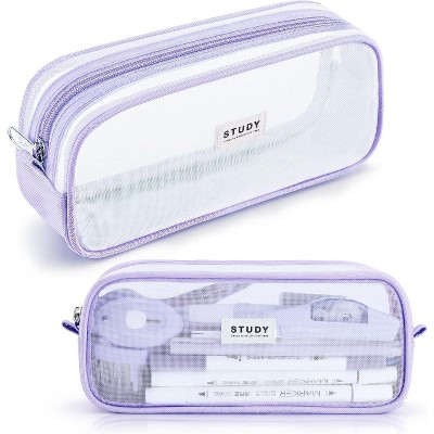 Fmeida Grid Mesh Pencil Case Large Capacity Pencil Case Big Pencil Pouch With Zipper Simple Stationery Bag Black