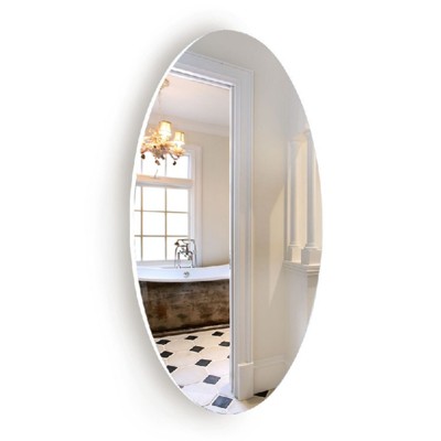 SEVOBAL Bathroom Vanity Mirrors Frameless Beveled Round Wall Mirror Clear Reflective HD Surface Shatter Resistant, White, 14.76"*0.79"*2.68"