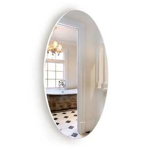 SEVOBAL Bathroom Vanity Mirrors Frameless Beveled Round Wall Mirror Clear Reflective HD Surface Shatter Resistant, White, 14.76"*0.79"*2.68" - 1 of 4