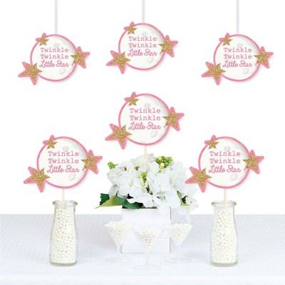 Big Dot of Happiness Pink Twinkle Twinkle Little Star - Moon and Star Decorations DIY Baby Shower or Birthday Party Essentials - Set of 20