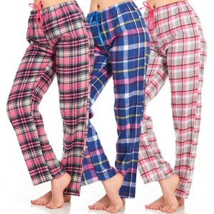 Daresay Women's Flannel Pajama Pants With Pockets- Set of Pajama Pants for Women, Soft, Comfy, Plaid Pants for Lounge & Sleep, Pack Of 3 - 1 of 4