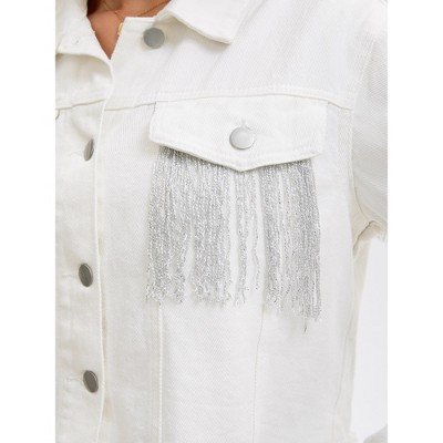 INSPIRE CHIC Women's Fringe Long Sleeve Frayed Hem Crop Denim Jacket Light Blue Small 2 Packs White/Dark Blue Large — фото 5