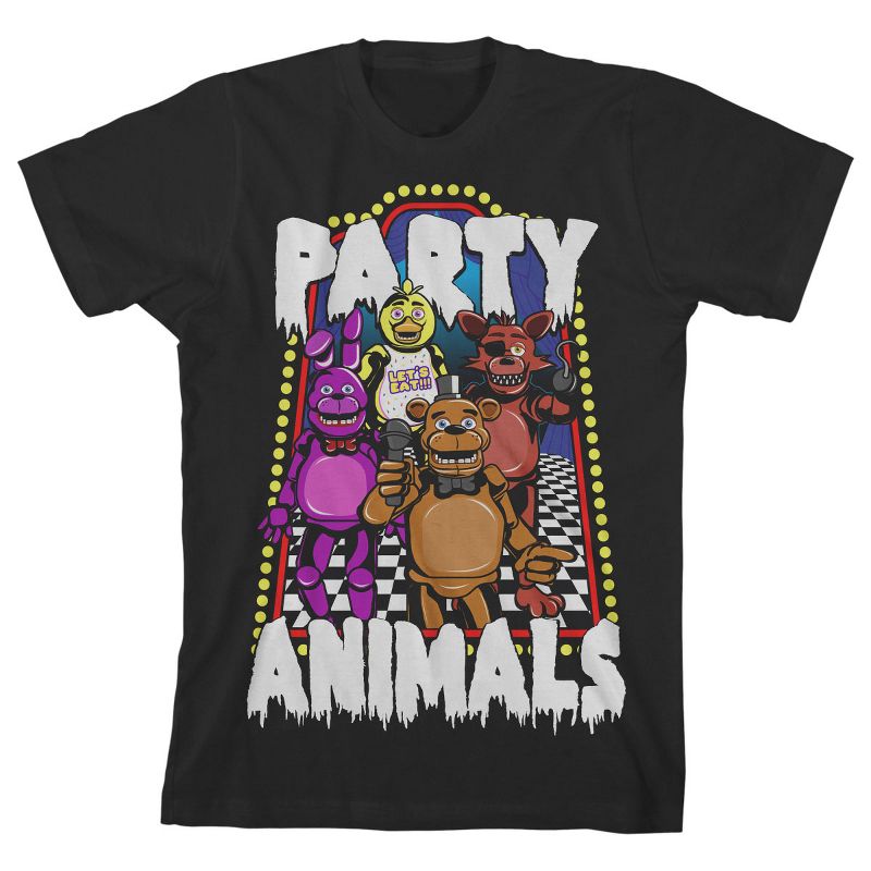 Five Nights at Freddy's Party Animals Boy's Black T-shirt, 1 of 4