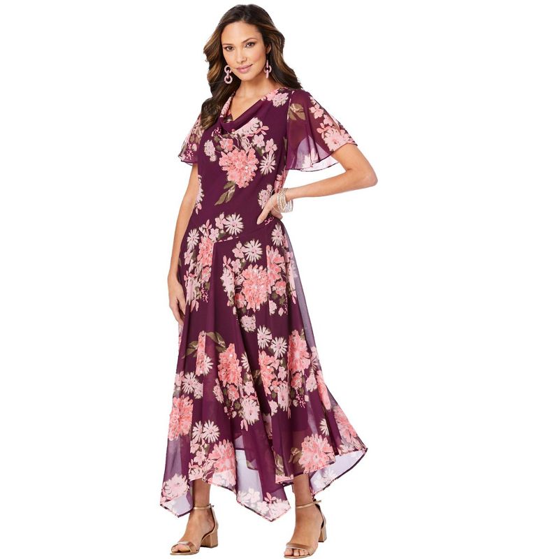 Roaman's Women's Plus Size Floral Sequin Dress, 1 of 2