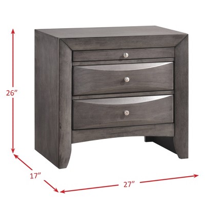 Madison Transitional 2-Drawer Gray Nightstand with Pull-Out Tray