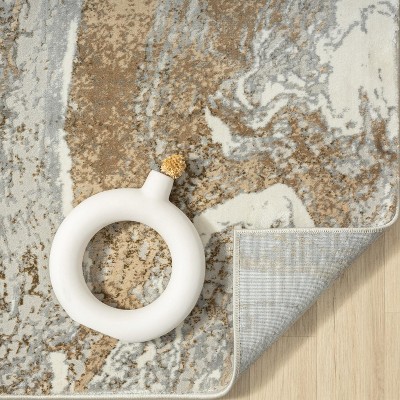 Beige and Gray Marble Abstract Area Rug 5'1"x7'4.5"
