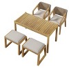 Coolbibila 5 Piece Teak Dining Table and Chairs,Acacia Wood Outdoor Dining for 4,2 Patio Garden Benches and 2 Fabric Uphostered Arm Chairs - 3 of 4