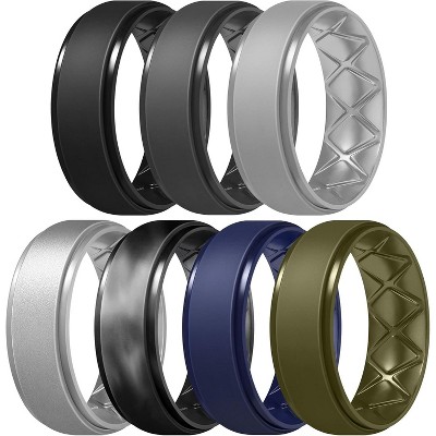 Men's Ergonomic Silicone Wedding Rings - 8.5mm Wide 2mm Thick with Half Sizes (1/4/5/6/7-Pack)