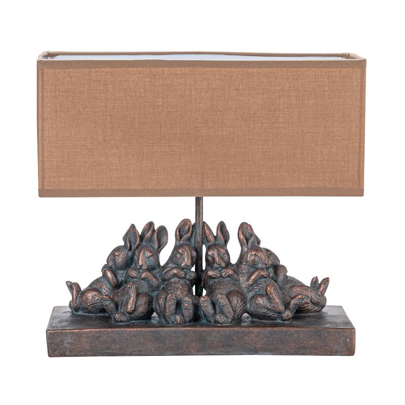 Storied Home Resin Rabbit Table Lamp with Rectangle Linen Shade Bronze Finish, 3 of 12