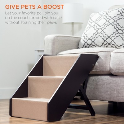 Adjustable 3-Step Dark Brown and Beige Wooden Pet Stairs