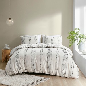 3Pcs Jacquard Cotton Duver Cover Set, Stripe Design Boho Style Bedding, Oeko-Tex Certified Bed Set with Matching Shams - 1 of 4
