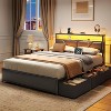 Queen Size Bed Frame with Storage Headboard and 6 Drawers Metal Platform Bed Frame with Charging Station and LED Lights PU Leather Upholstered - 2 of 4