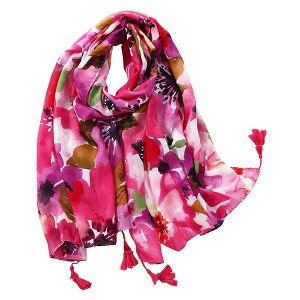 YOUZEY The Flora - Lightweight Cotton Scarf with Tassels- Pink - 1 of 3