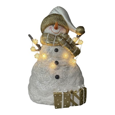 Transpac Resin LED Snowman Decor Tabletop Figurine Christmas Decoration Battery Operated Prelit LED White Indoor Use Gift Giving and Hostess Gifts