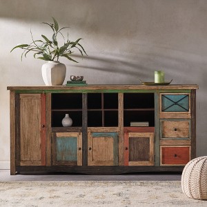 Sideboard Buffet Cabinet With Open Shelves, Bohemian Style Kitchen Storage Cabinet For Living Room, Bedroom, Dining Room 75.75” Lx15.5” Wx35.25” H - 1 of 4