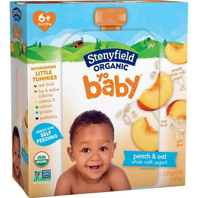 Stonyfield Organic YoBaby Peach &#38; Oat Whole Milk Yogurt - 4ct/3.4oz Pouches_4