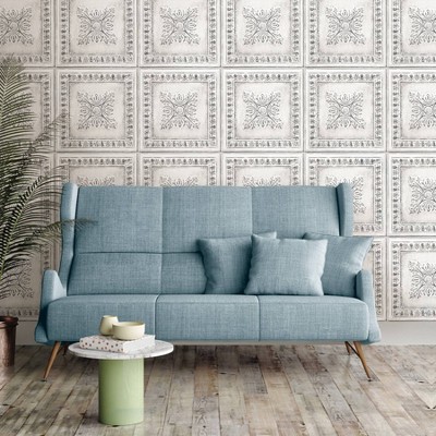 Reclaimed Tin Peel & Stick Vintage Tile Wallpaper, Light Gray, 30.75 Sq Ft